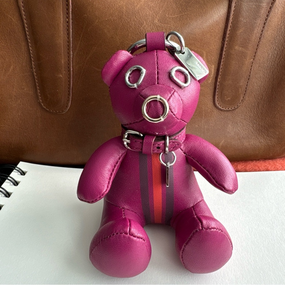 Coach Pink Leather Bear Keychain